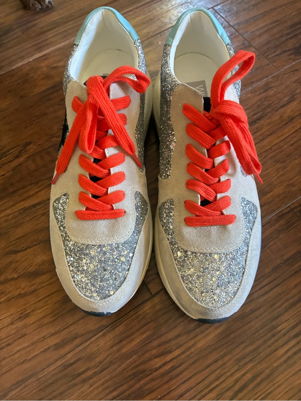 Women's Glitter Accent Sneakers with Bright Orange Laces